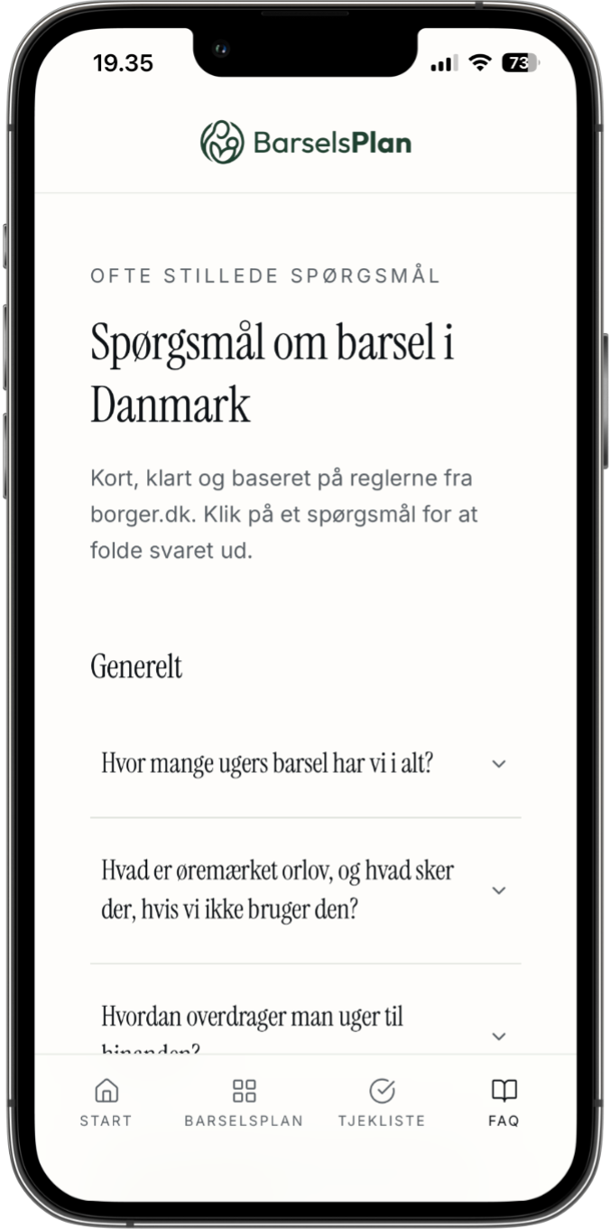 BarselsPlan – FAQ i appen