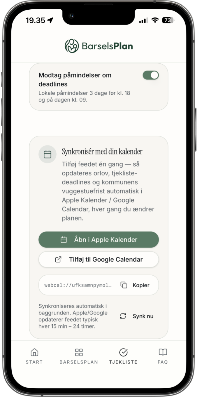 BarselsPlan – Kalender-sync